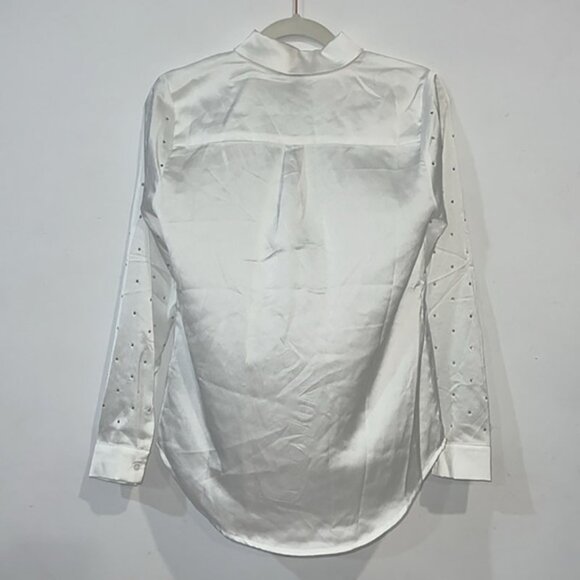 White Satin button front Rhinestone Womens Blouse size Small - Picture 7 of 12